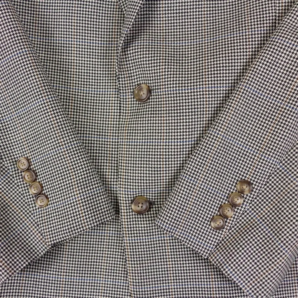 Jos A Bank Sport Coat Mens 46L White Black Silk Wool Houndstooth Blazer Jacket